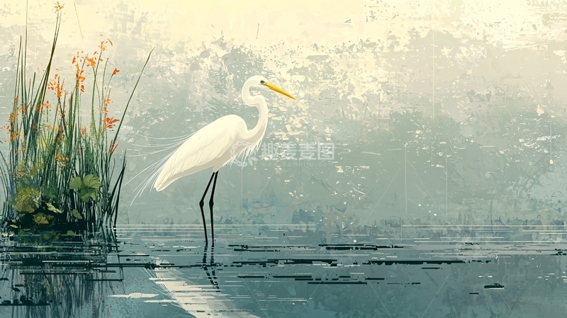 高清大图下载【趣麦麦图】白鹭静立于水边