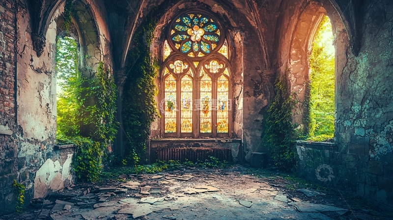 高清大图下载【趣麦麦图】浪漫主义风格古老教堂遗迹