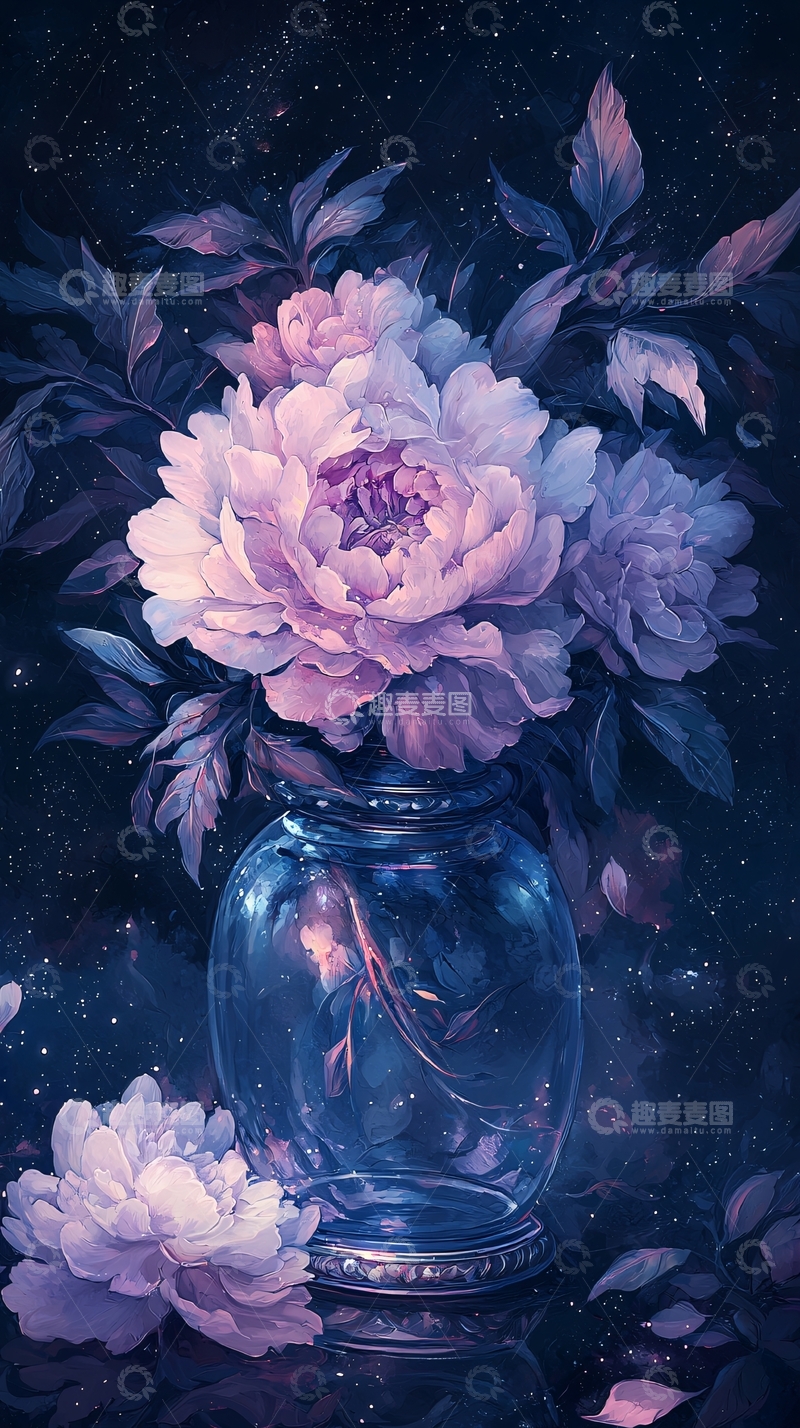 高清大图下载【趣麦麦图】梦幻星空下的花瓶插花