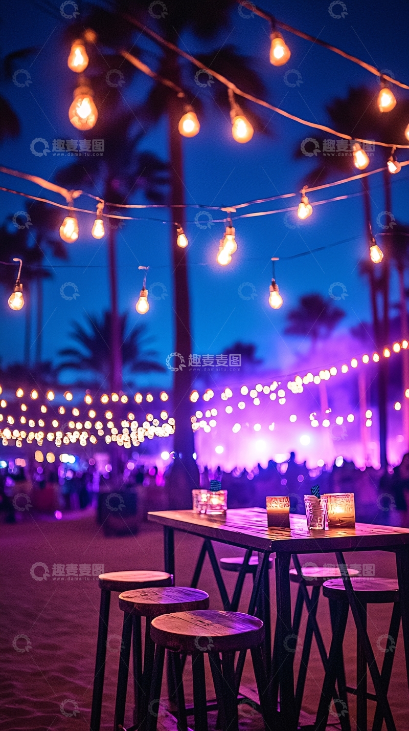 高清大图下载【趣麦麦图】夜晚沙滩聚会场景