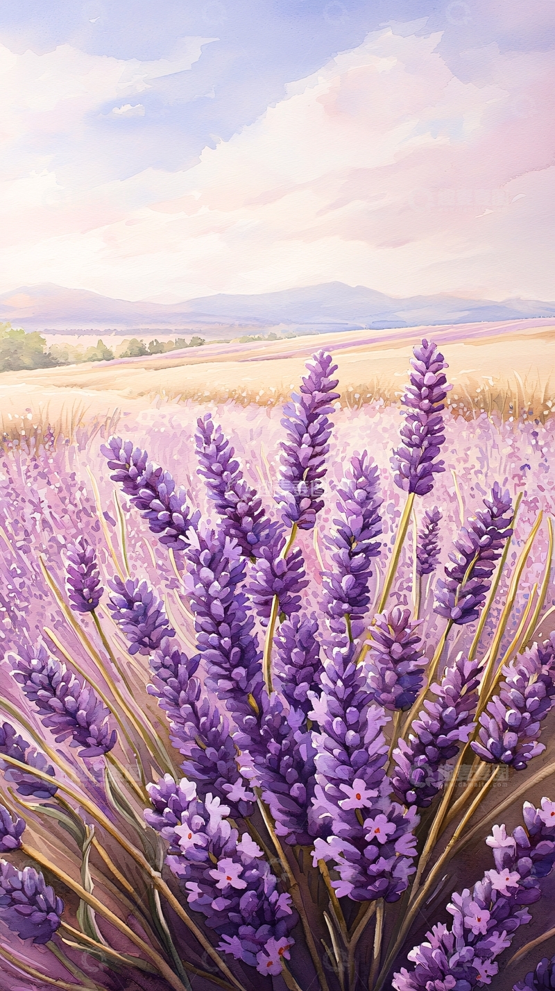 高清大图下载【趣麦麦图】薰衣草田野风景画