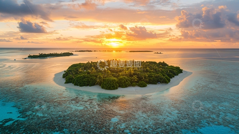 高清大图下载【趣麦麦图】无人岛日落高清图片