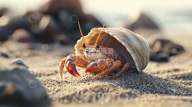 高清大图下载【趣麦麦图】沙滩上的寄居蟹