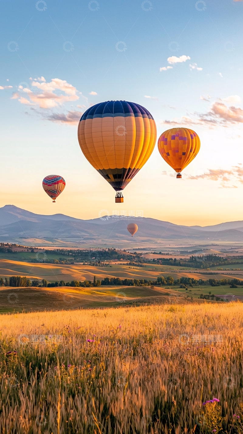 高清大图下载【趣麦麦图】热气球日落山景