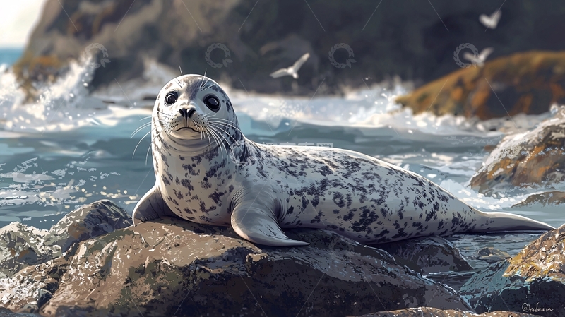 高清大图下载【趣麦麦图】海豹岩石岸边休息