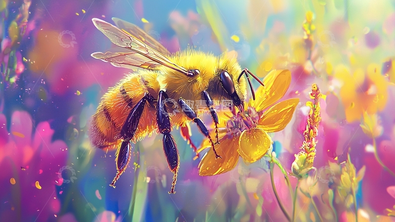 高清大图下载【趣麦麦图】蜜蜂采蜜花丛中