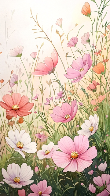 粉红色花朵手绘插画背景