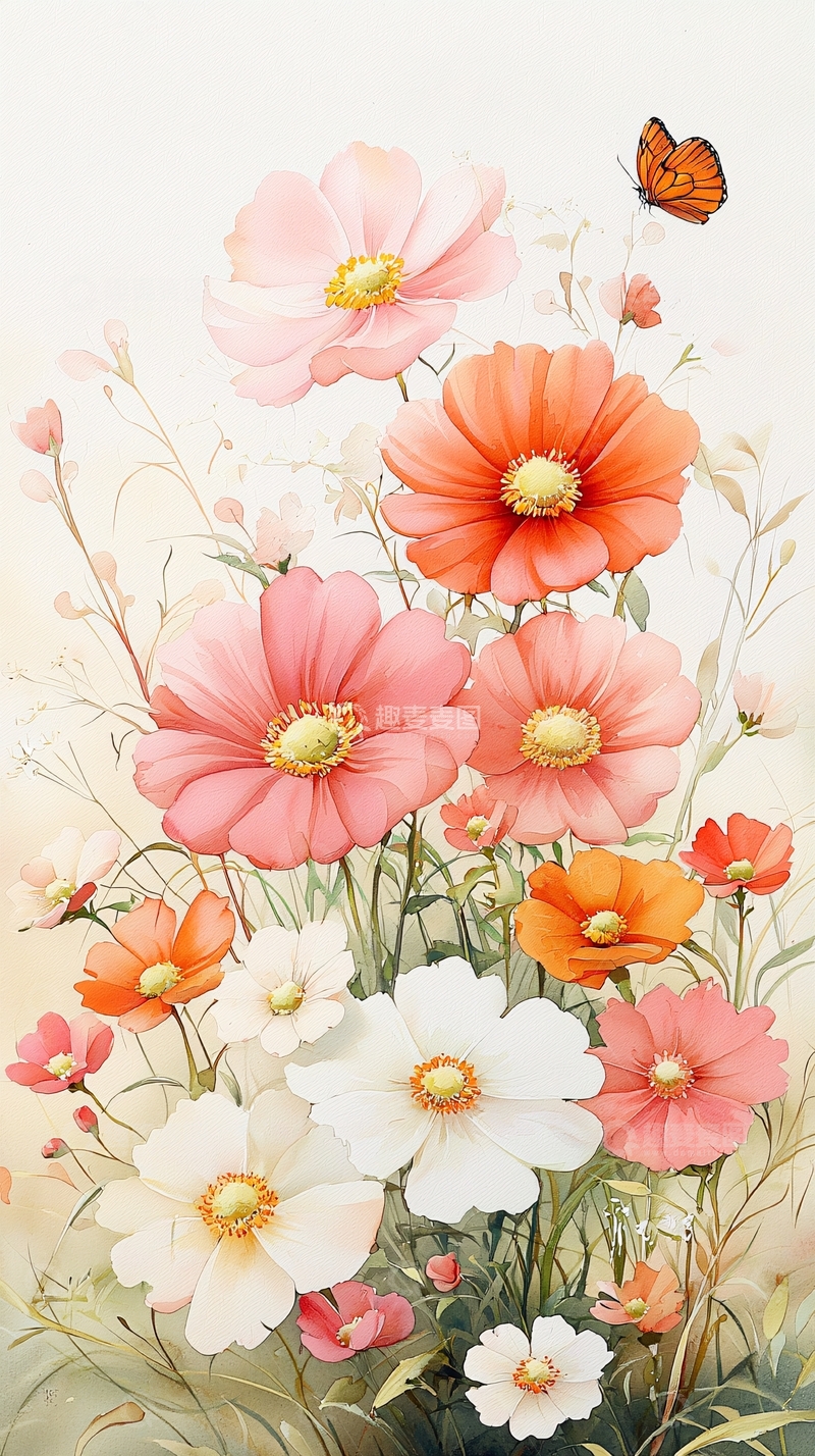 高清大图下载【趣麦麦图】秋日花海蝴蝶飞舞