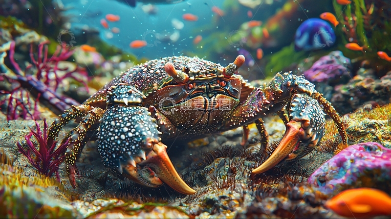 高清大图下载【趣麦麦图】海底螃蟹与珊瑚礁