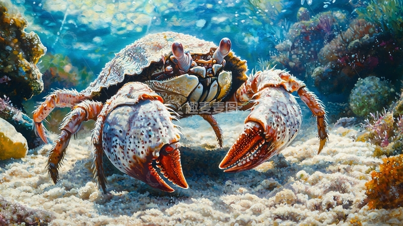 高清大图下载【趣麦麦图】海底螃蟹与珊瑚礁