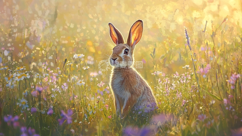 高清大图下载【趣麦麦图】晨光中的小兔子