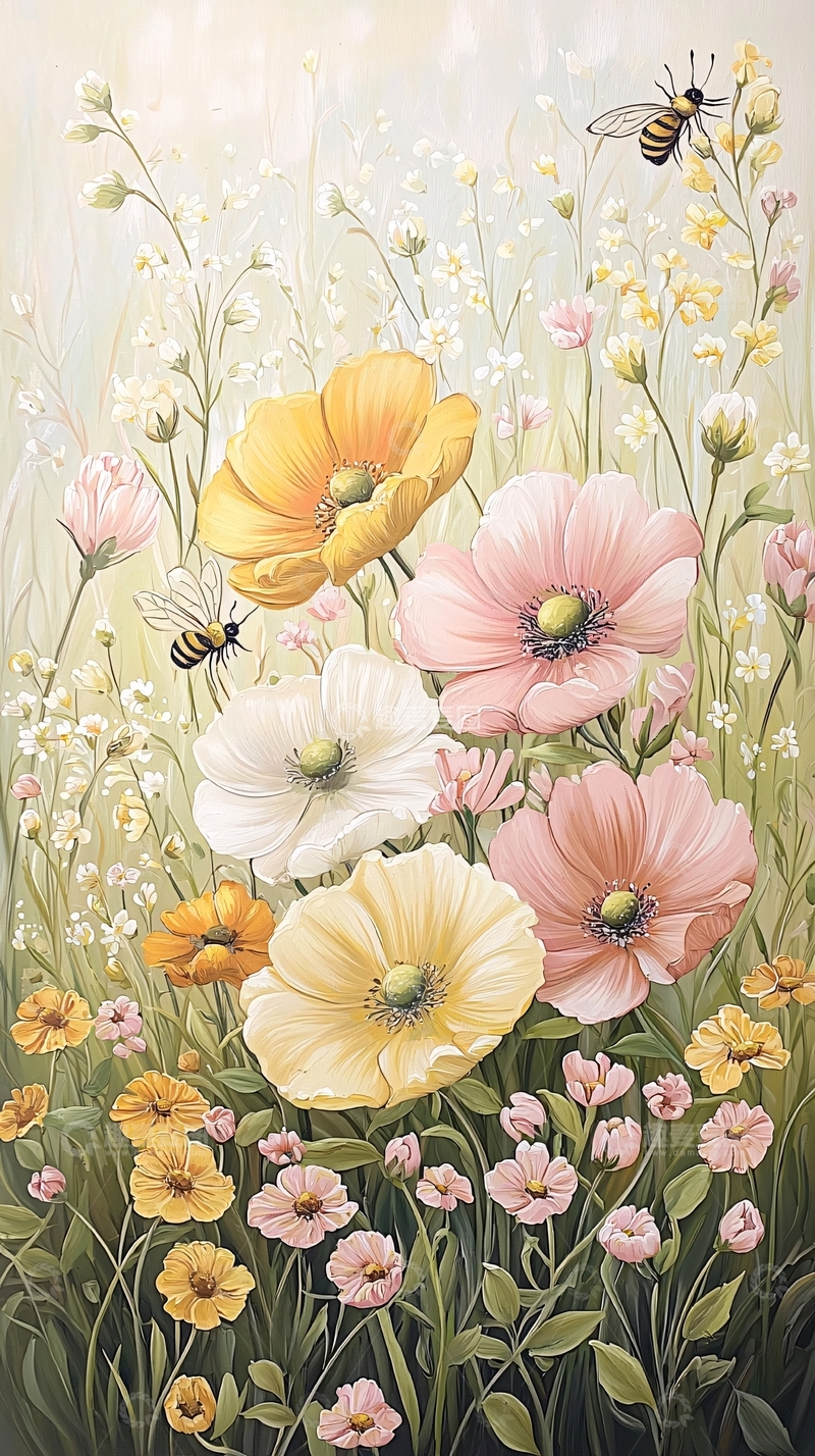 高清大图下载【趣麦麦图】夏日花海蜜蜂飞舞