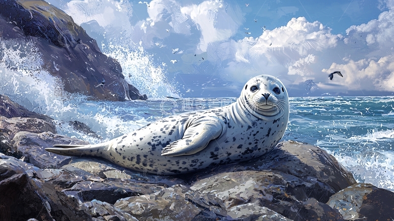 高清大图下载【趣麦麦图】海豹岩石上的宁静时刻