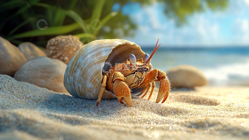 高清大图下载【趣麦麦图】沙滩上的寄居蟹