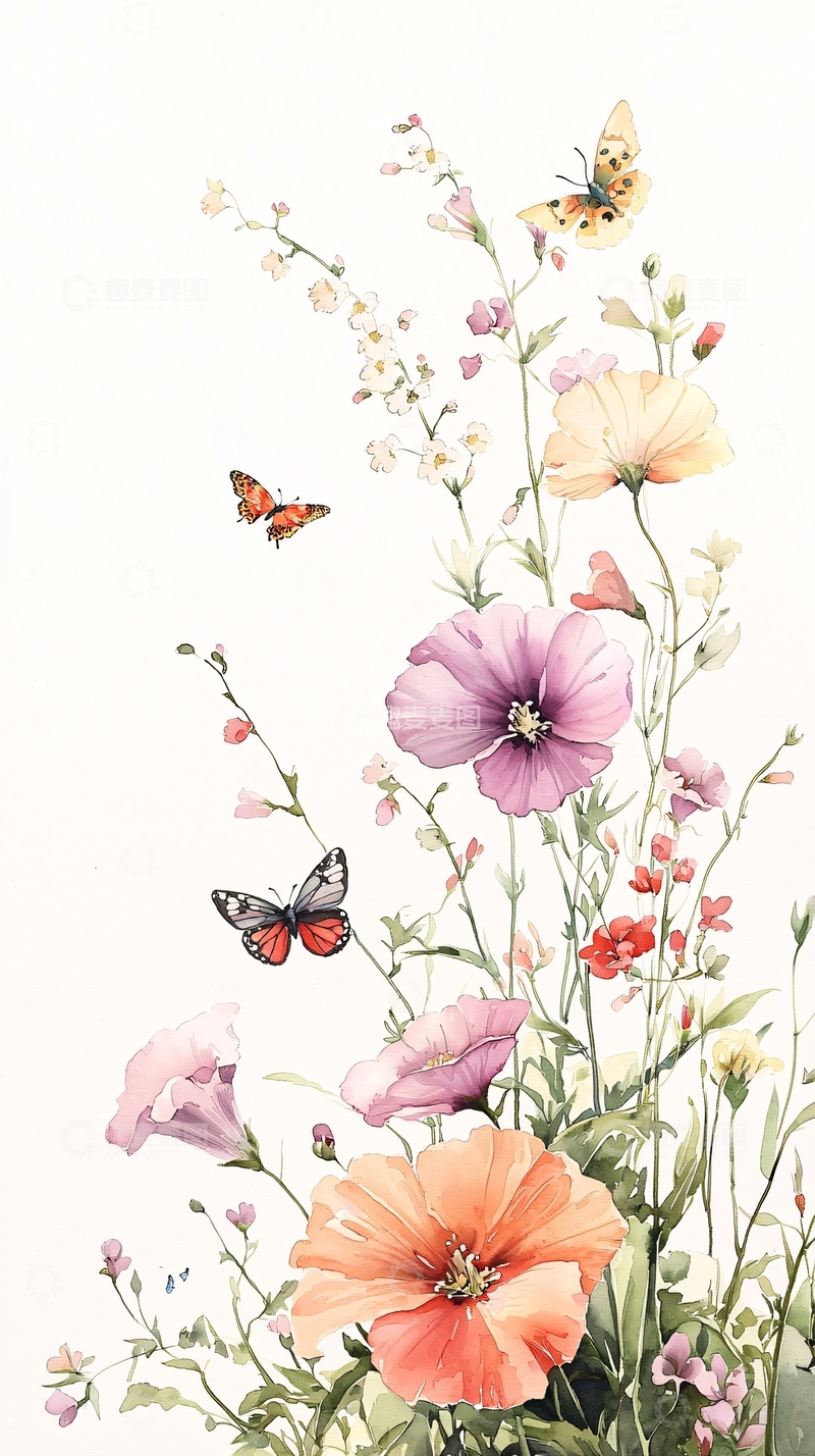 高清大图下载【趣麦麦图】蝴蝶与野花的自然美景
