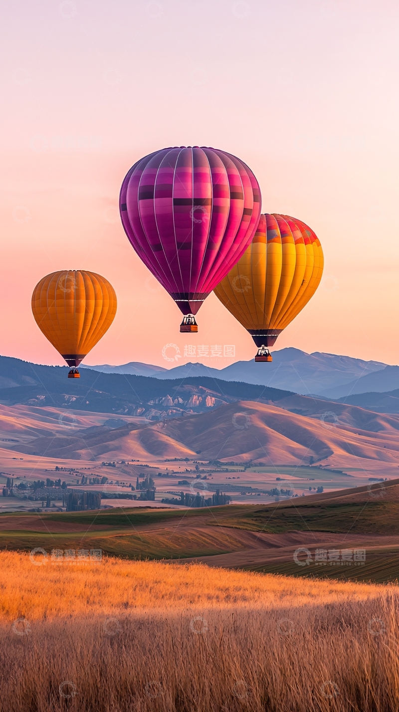 高清大图下载【趣麦麦图】热气球日落山景