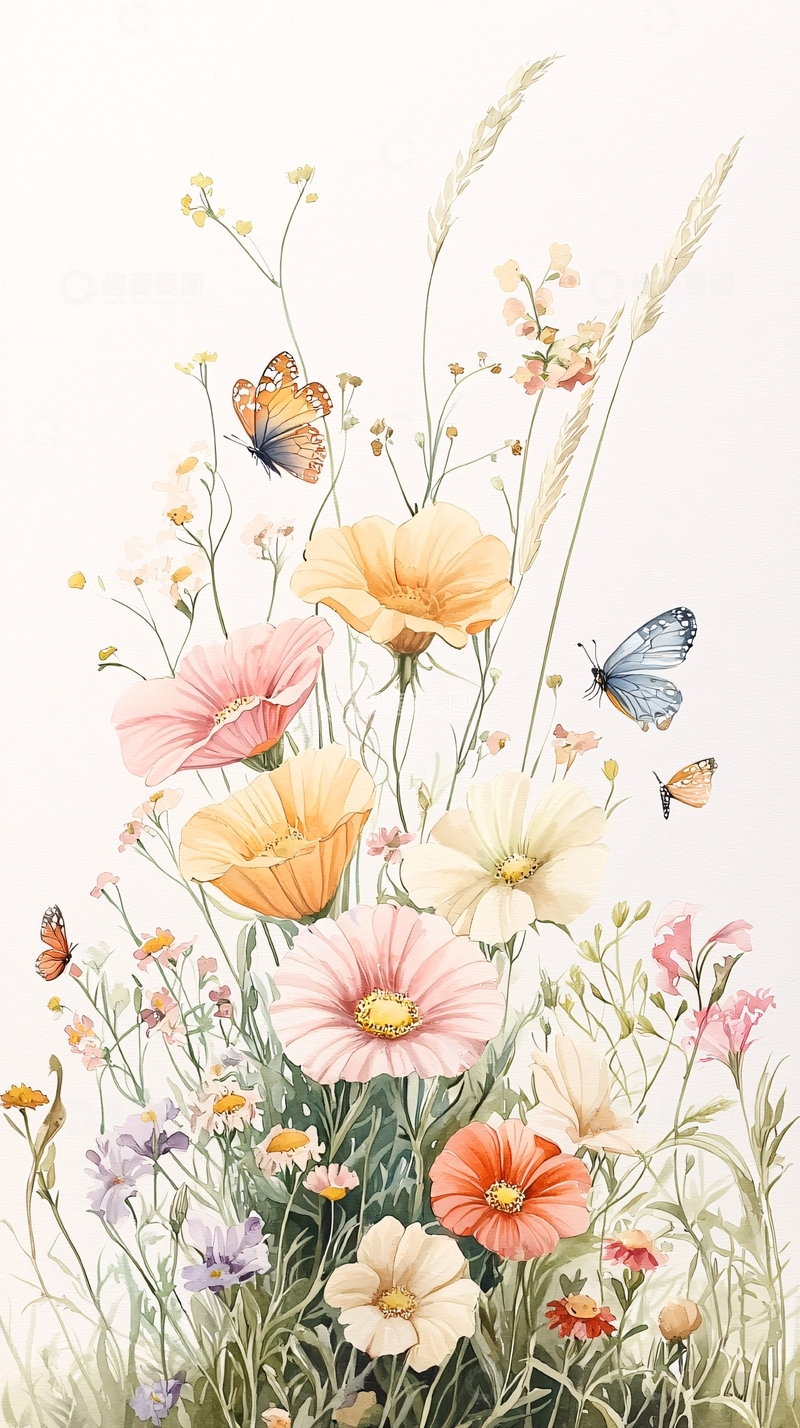 高清大图下载【趣麦麦图】夏日花丛蝴蝶飞舞