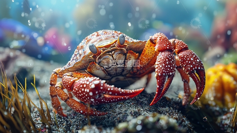 高清大图下载【趣麦麦图】水下红蟹特写