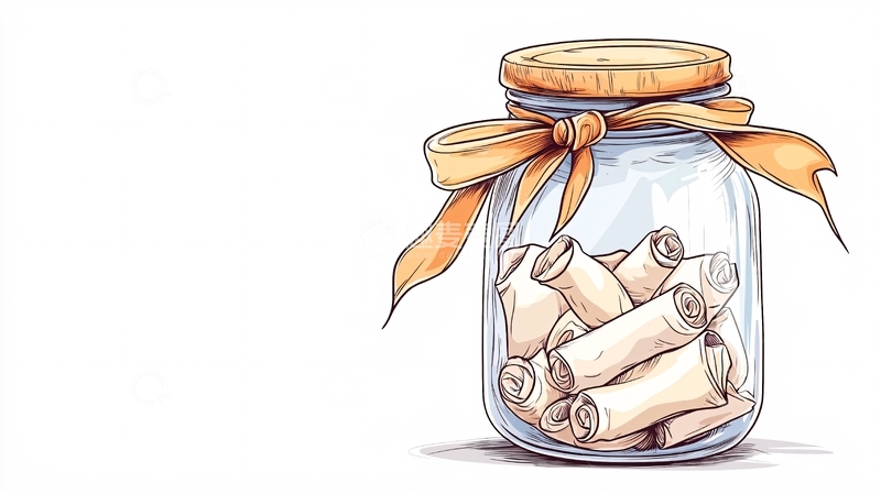 高清大图下载【趣麦麦图】玻璃瓶里的卷曲纸条