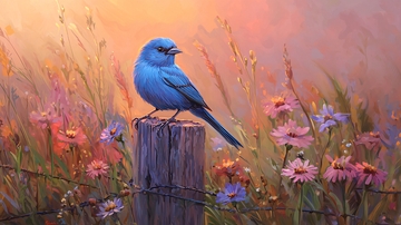 蓝色小鸟与秋日花海
