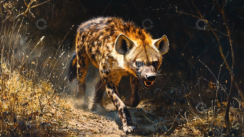 高清大图下载【趣麦麦图】非洲野狗奔跑追逐猎物