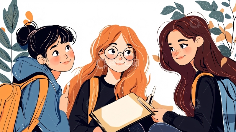 高清大图下载【趣麦麦图】校园青春友谊插画
