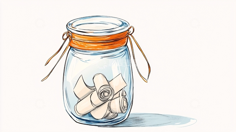 高清大图下载【趣麦麦图】玻璃瓶里的卷曲纸条