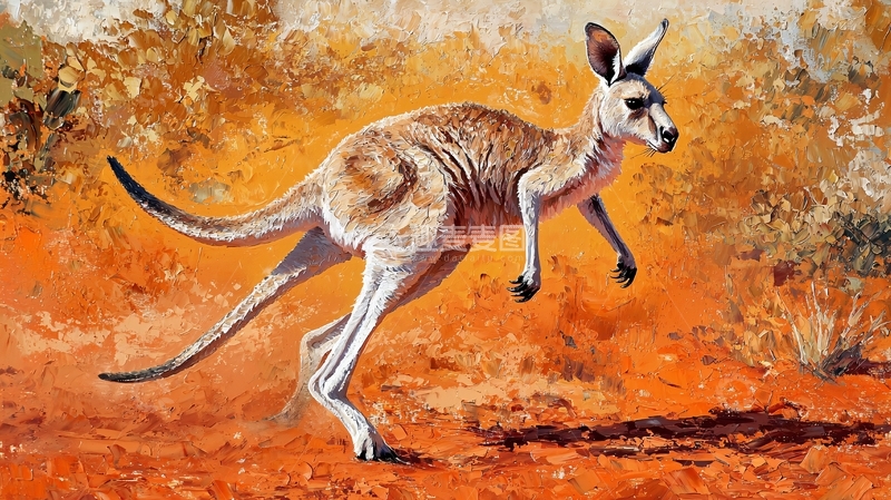 高清大图下载【趣麦麦图】橙色背景上的袋鼠