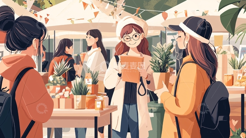 高清大图下载【趣麦麦图】户外集市购物场景