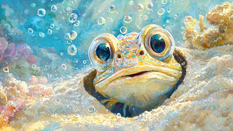 高清大图下载【趣麦麦图】海底沙中青蛙