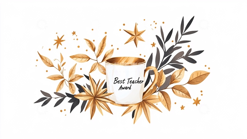 高清大图下载【趣麦麦图】教师节奖杯与花卉装饰插画