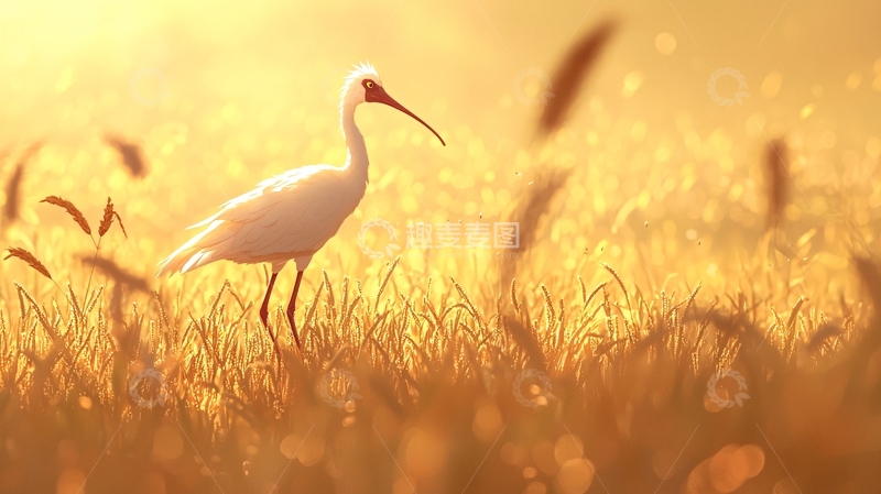 高清大图下载【趣麦麦图】夕阳下的白鹤