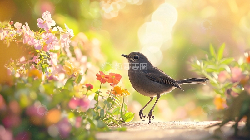 高清大图下载【趣麦麦图】春天花园中的小鸟