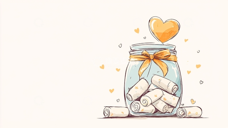 高清大图下载【趣麦麦图】心形玻璃瓶里的卷轴