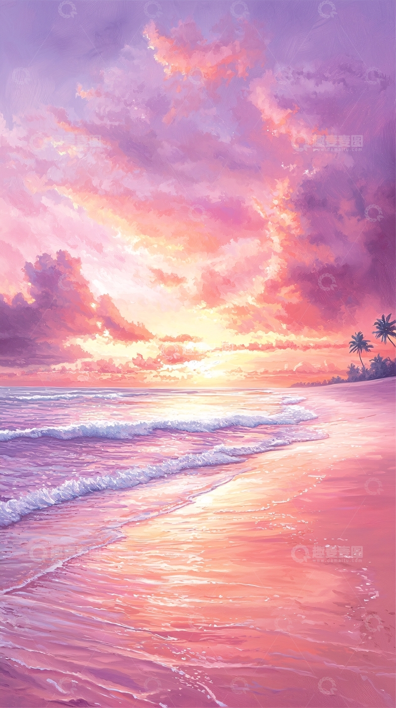 高清大图下载【趣麦麦图】梦幻海滩日落风景