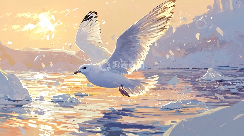 高清大图下载【趣麦麦图】海鸥飞翔在冰川上