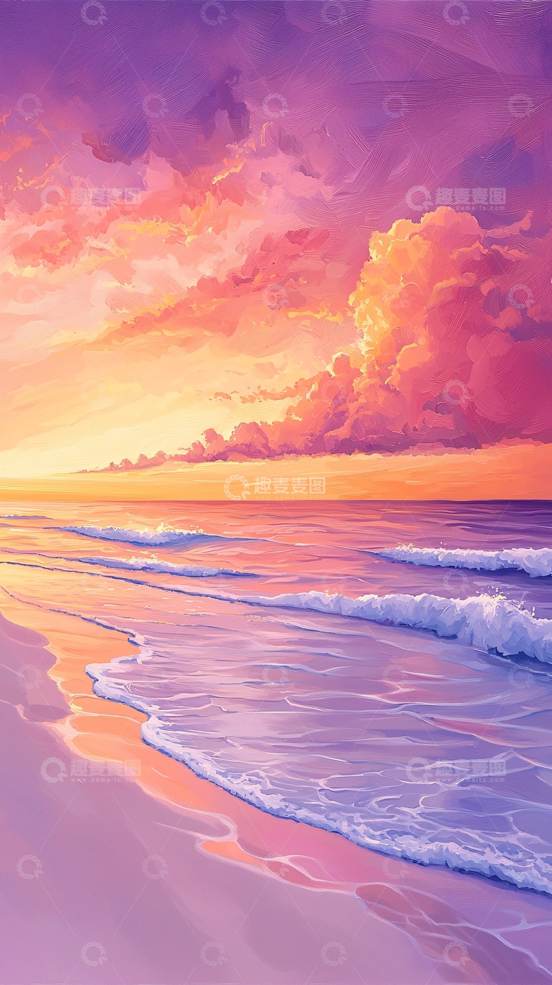 高清大图下载【趣麦麦图】日落海滩艺术画