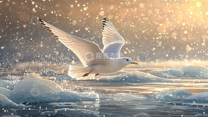 高清大图下载【趣麦麦图】海鸥飞翔于冰川之上