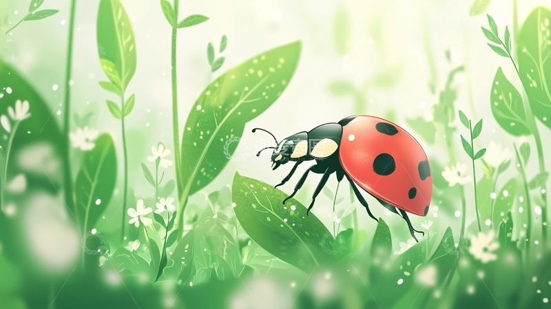 高清大图下载【趣麦麦图】夏日草地上的瓢虫