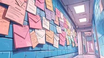 走廊贴满便签纸的墙面