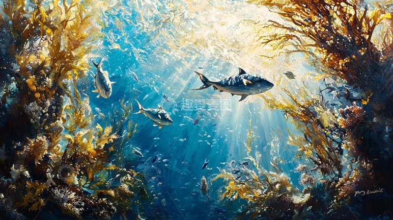 高清大图下载【趣麦麦图】海底世界：阳光穿透珊瑚礁