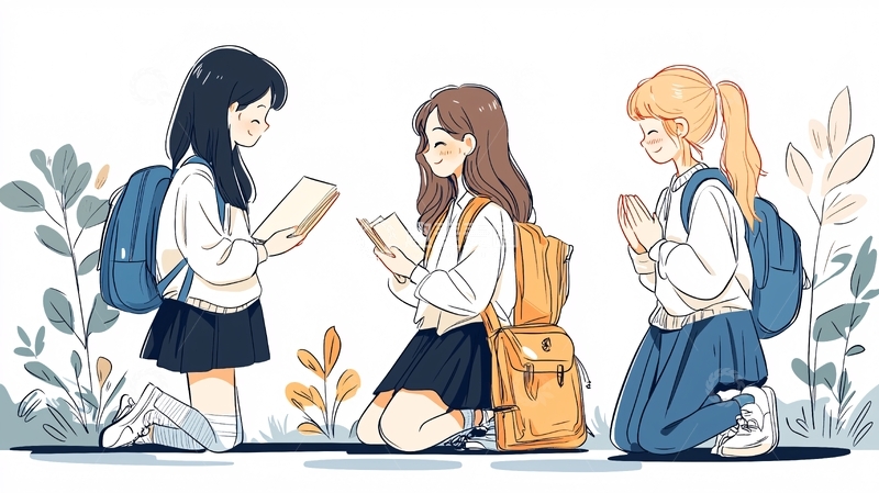 高清大图下载【趣麦麦图】校园女生阅读交流插画