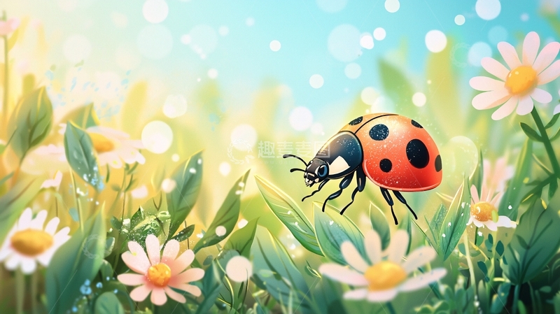高清大图下载【趣麦麦图】夏日花丛中的瓢虫