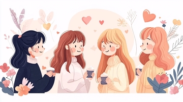 温馨聚会的朋友插画