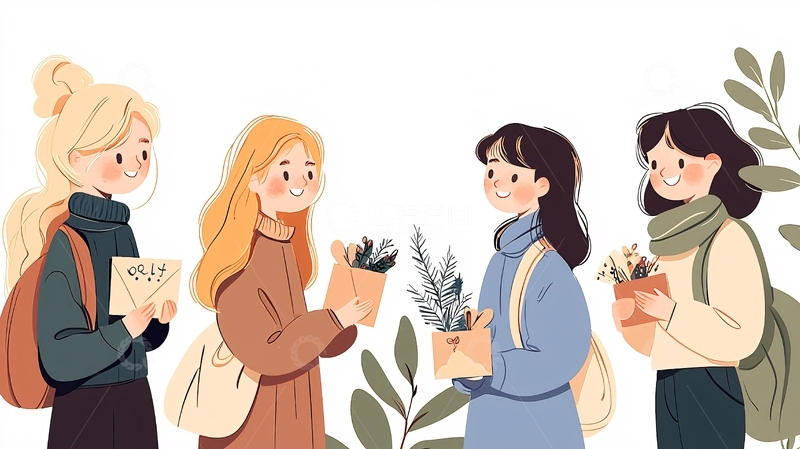 高清大图下载【趣麦麦图】校园女生手捧植物交流