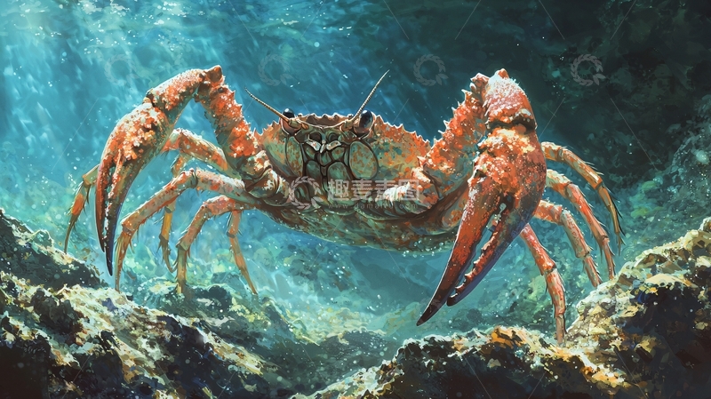 高清大图下载【趣麦麦图】海底螃蟹写实插画