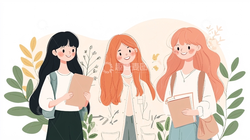 高清大图下载【趣麦麦图】三个女孩在户外阅读书籍