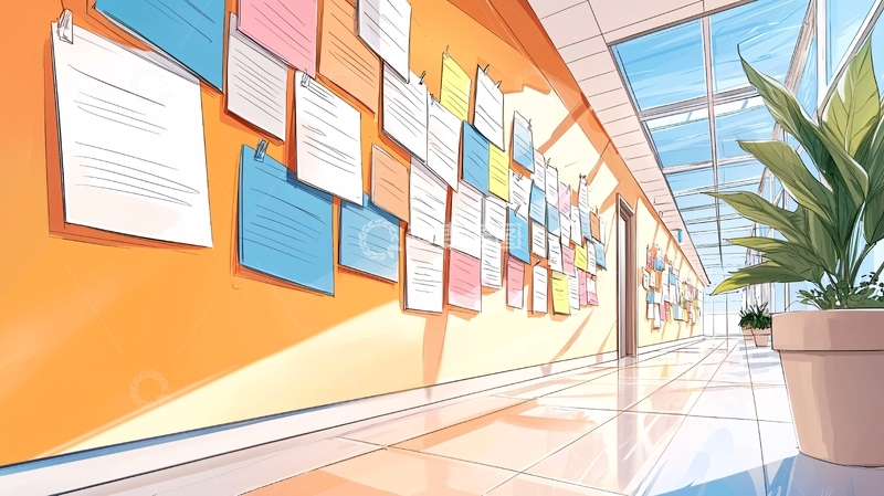 高清大图下载【趣麦麦图】走廊上的便签墙