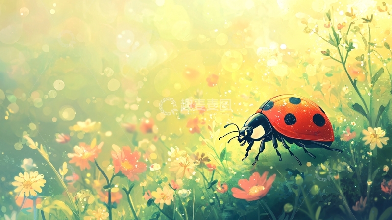 高清大图下载【趣麦麦图】夏日花丛中的瓢虫