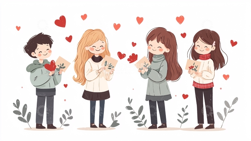 高清大图下载【趣麦麦图】情人节快乐的朋友插画